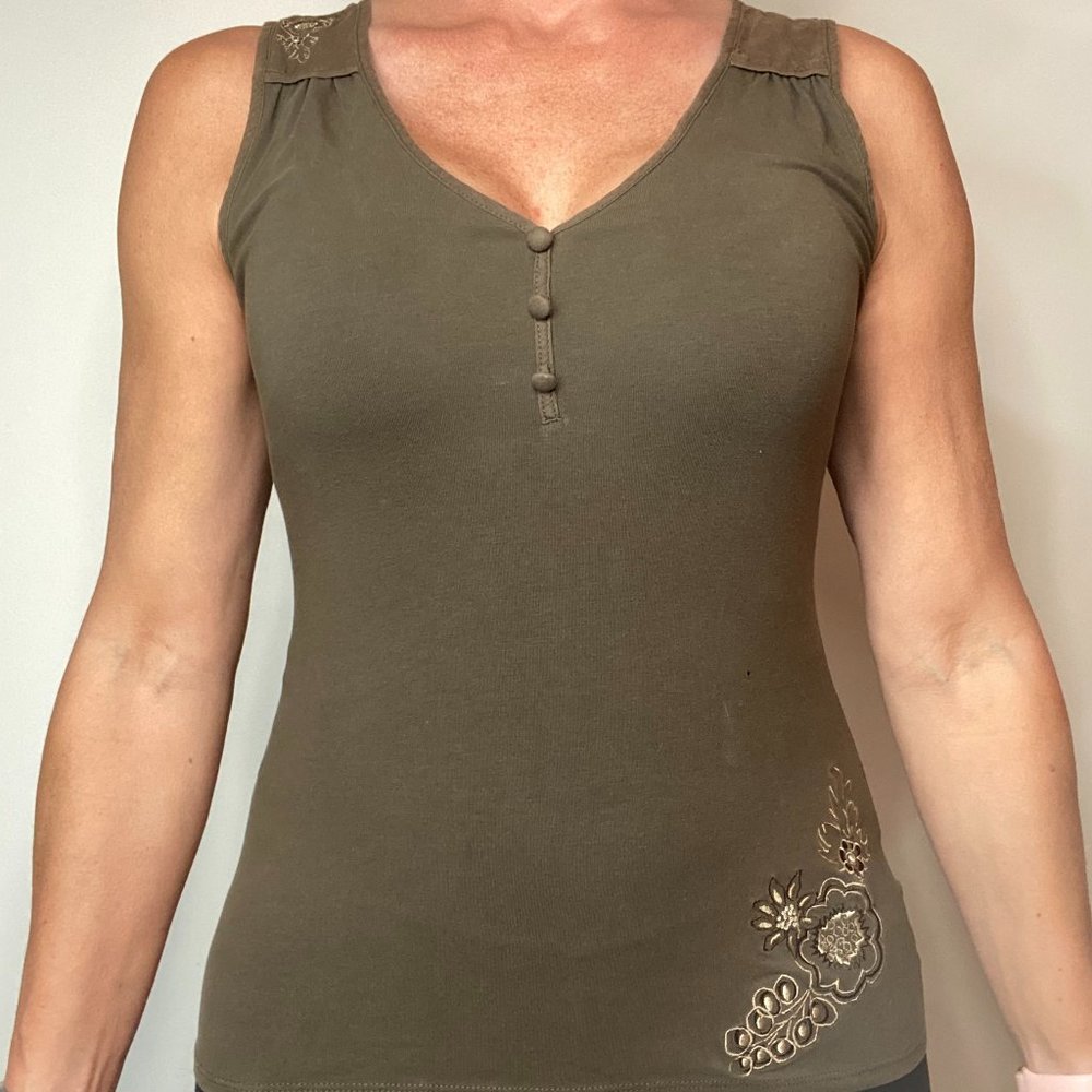 Tank Top, Khaki, with flowers